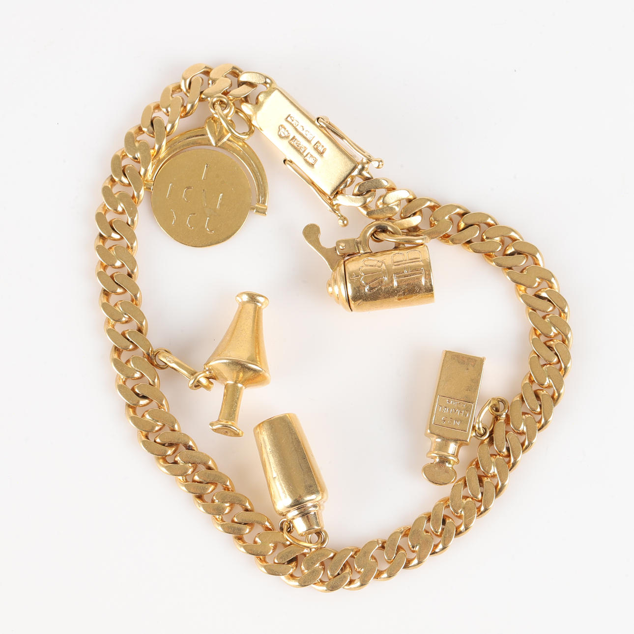 PULSERA, cadena con dijes, oro 18K.