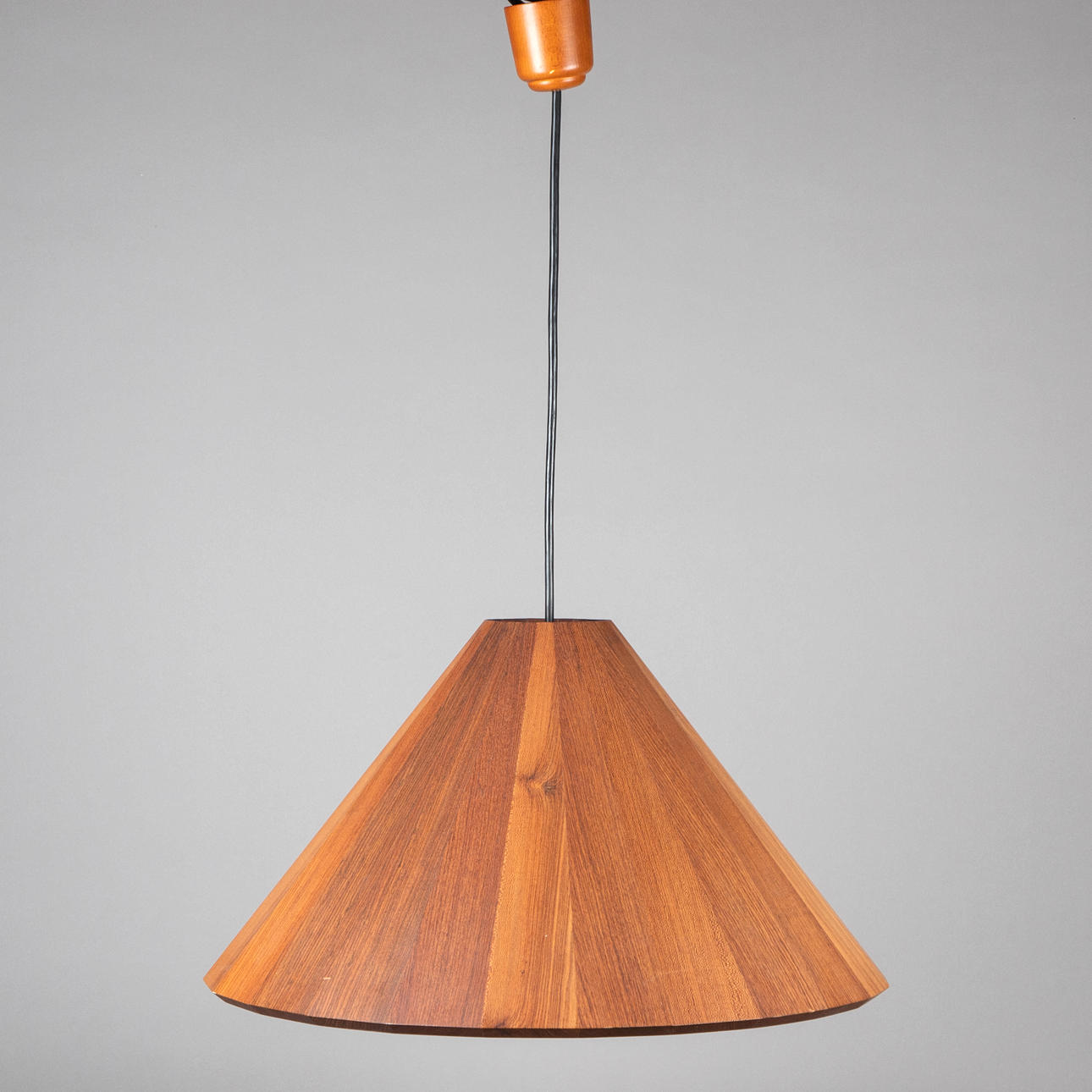 JØRGEN BUCHWALD. Teak pendant light. Denmark, 1960s.