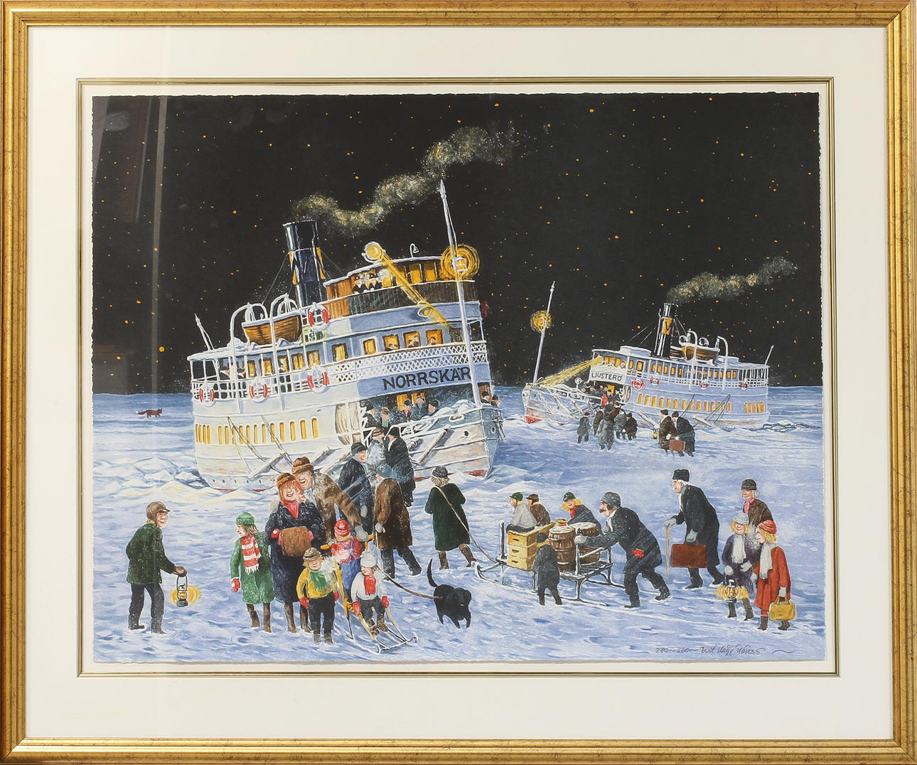 BERT HÅGE HÄVERÖ. Skärgårdsbåtar, färglitografi, signerad och numrerad 280/360.