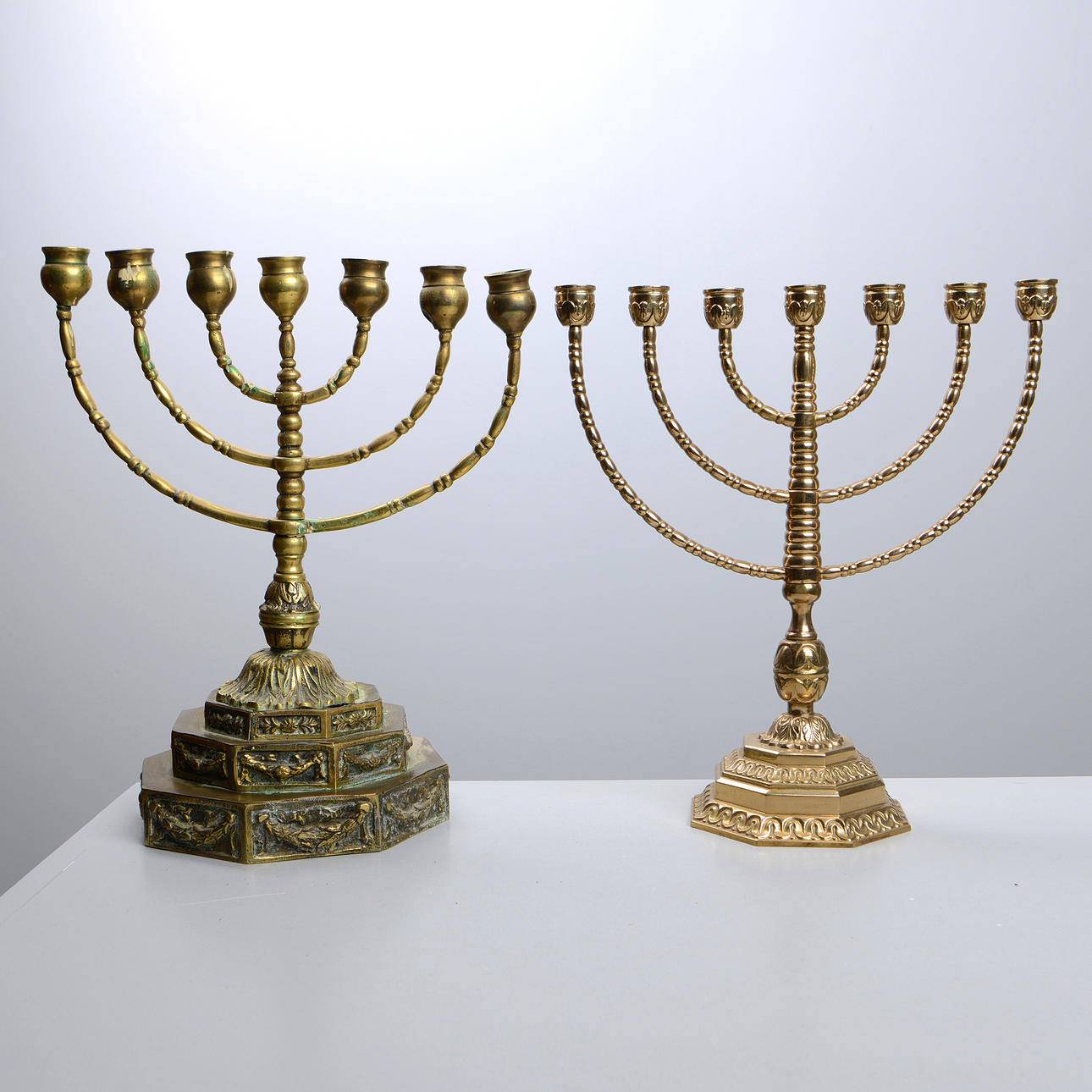 MENORA, 2 pcs, brass, 1900s.