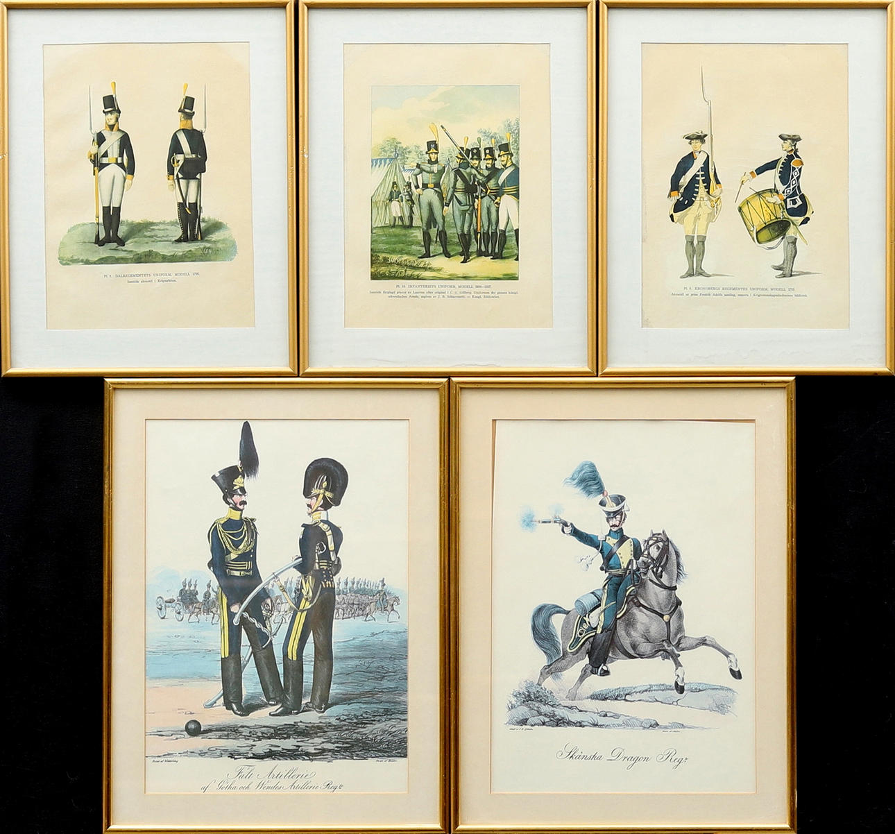 PLANS, 5 lithographic prints, Swedish uniforms.