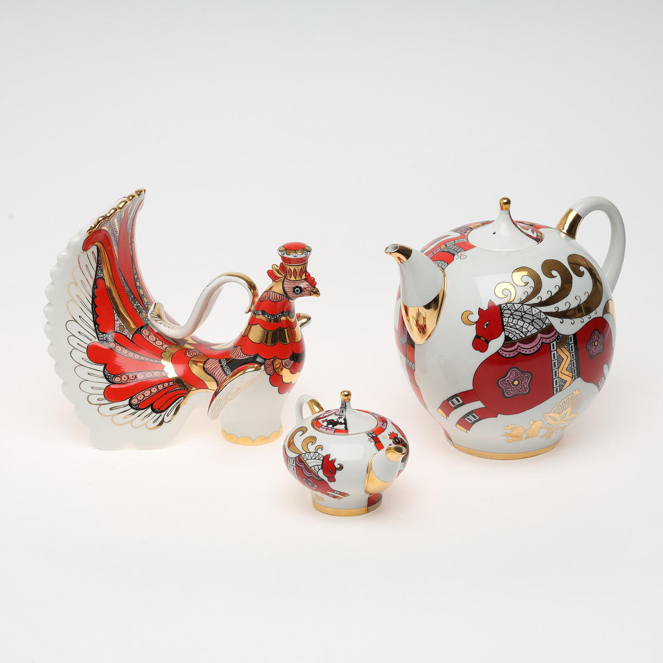 TEKANNOR, 3 st. porslin, Lomonosov, Sovjetunionen.