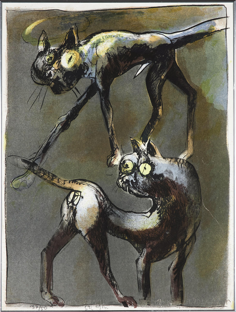 STIG OLSON (1936-2016). Composition with cats, lithograph, signed and numbered 37/50.