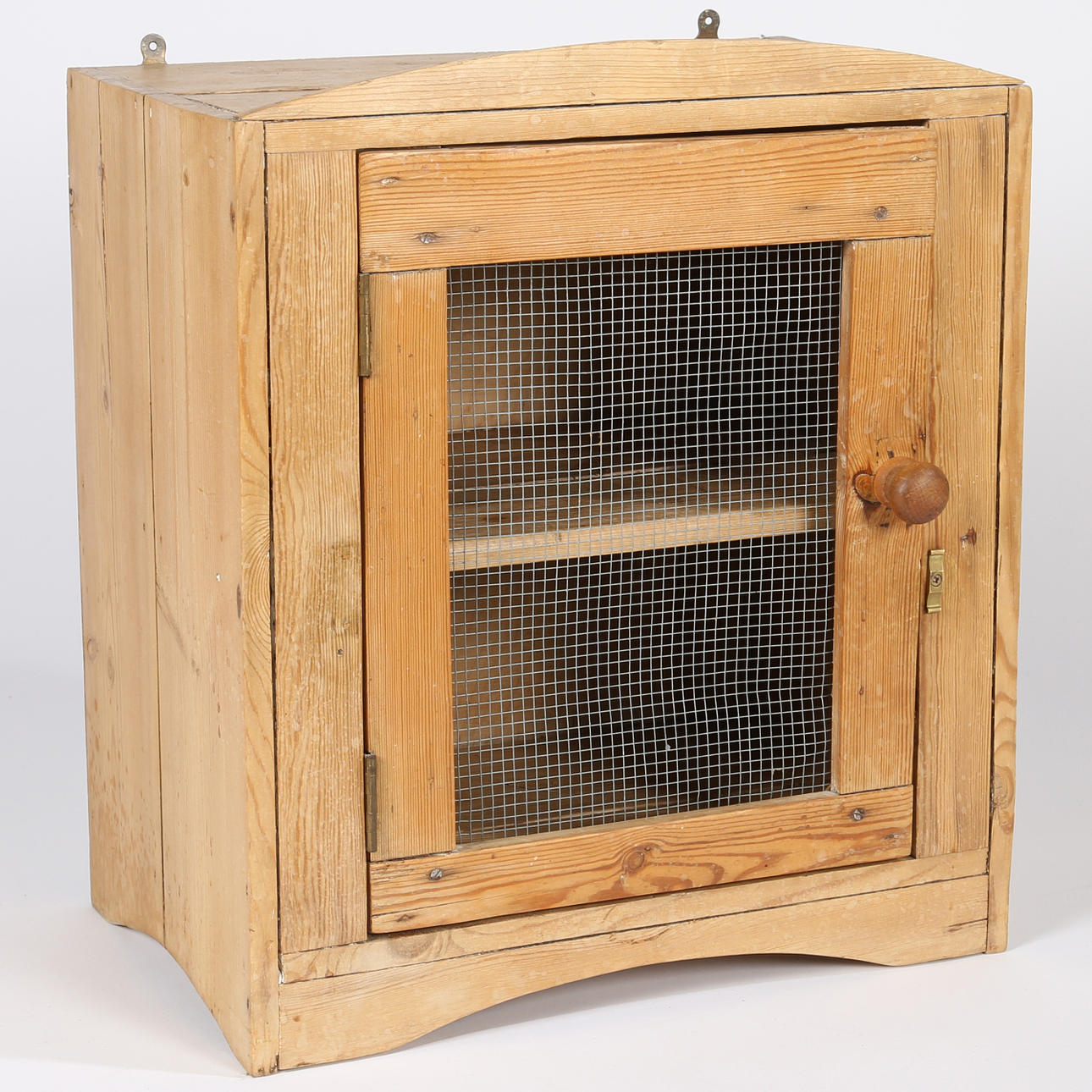 STRIPPED PINE MEAT SAFE WITH MESH WORK DOOR.