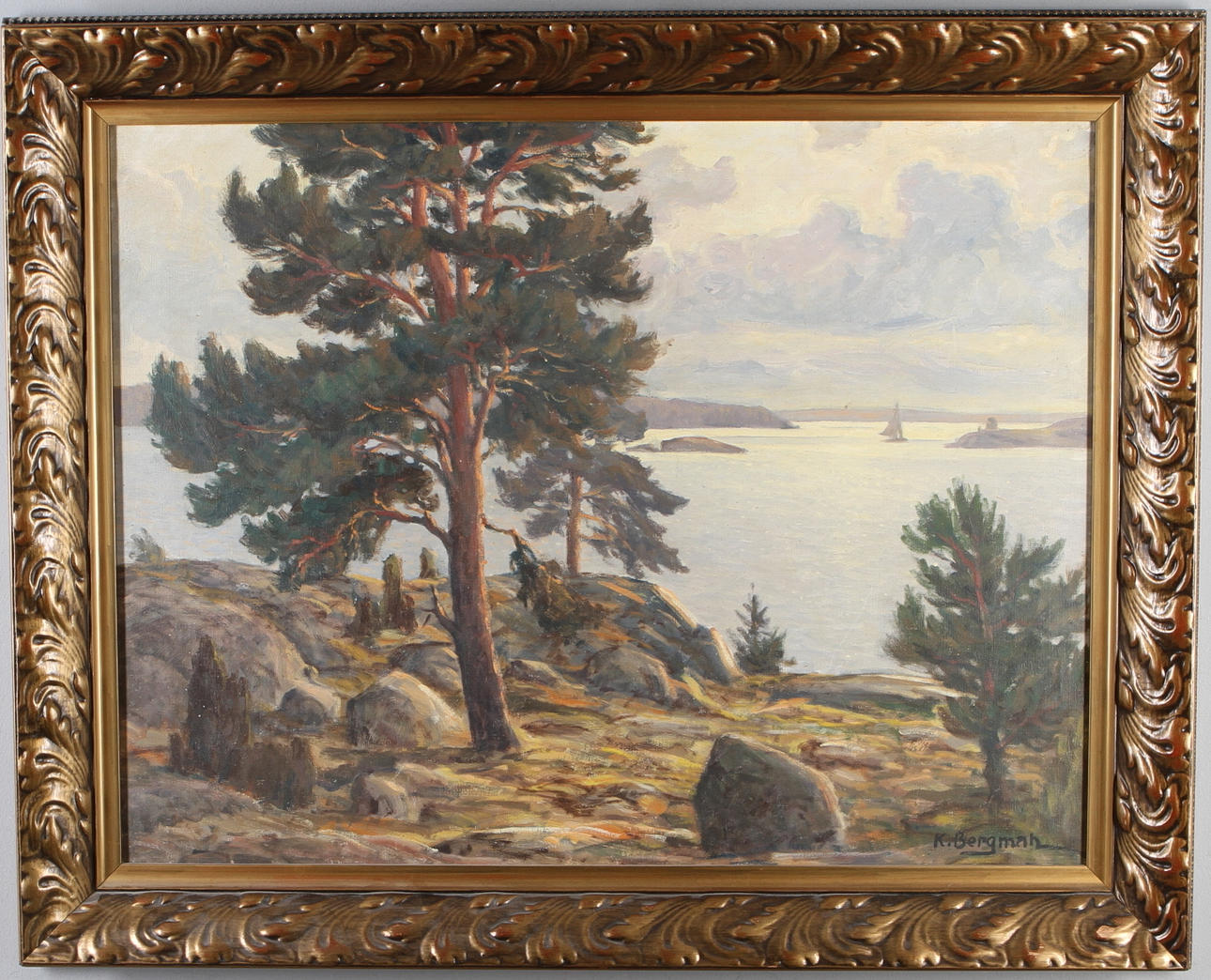 KARL BERGMAN. Skärgårdsmotiv med tallar, olja på duk, signerad.