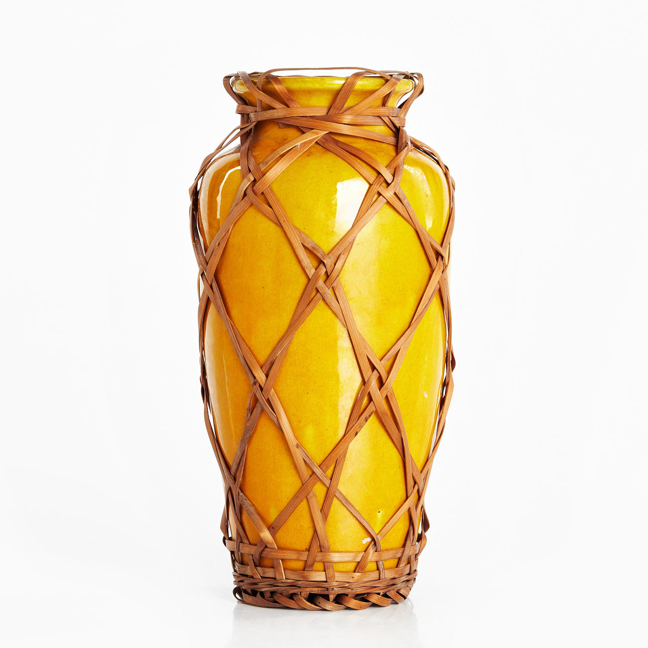 VAS, Japan, early 20th century, yellow-glazed pottery with plaited ...