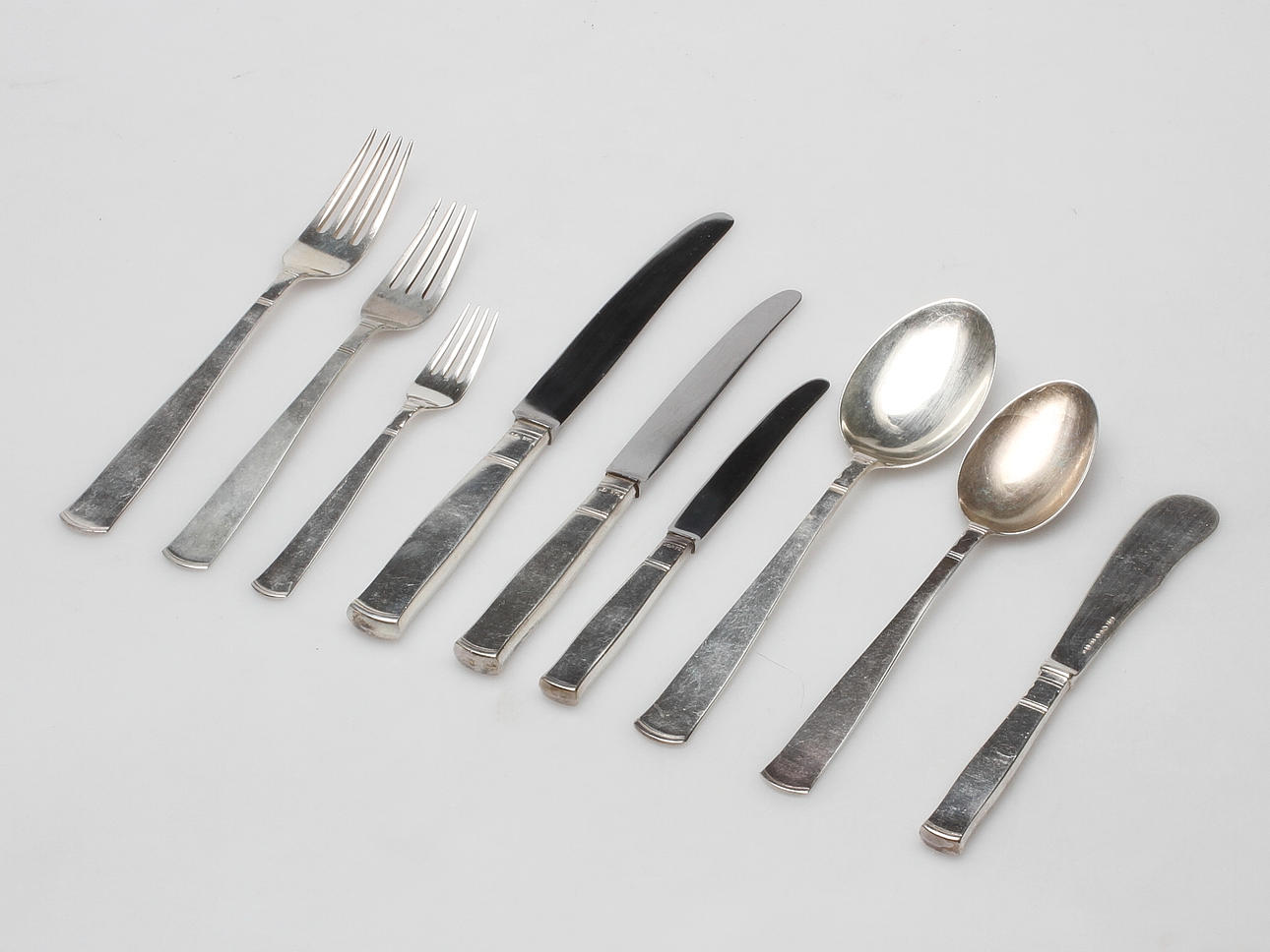 BESTICK, 66 delar, silver, "Rosenholm", Jacob Ängman GAB, 1900-talets andra hälft. Tot vikt ca 2890 gram.