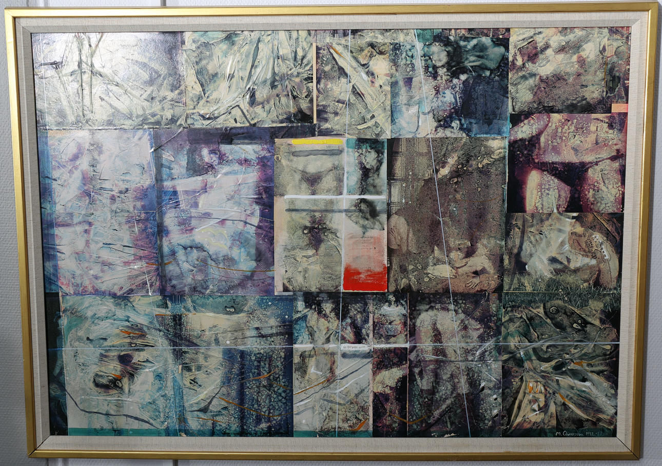 MICHAEL QVARSEBO. Blandteknik, akryl, olja och collage, "Abstraktion", signerad M Qvarsebo 1982-83.