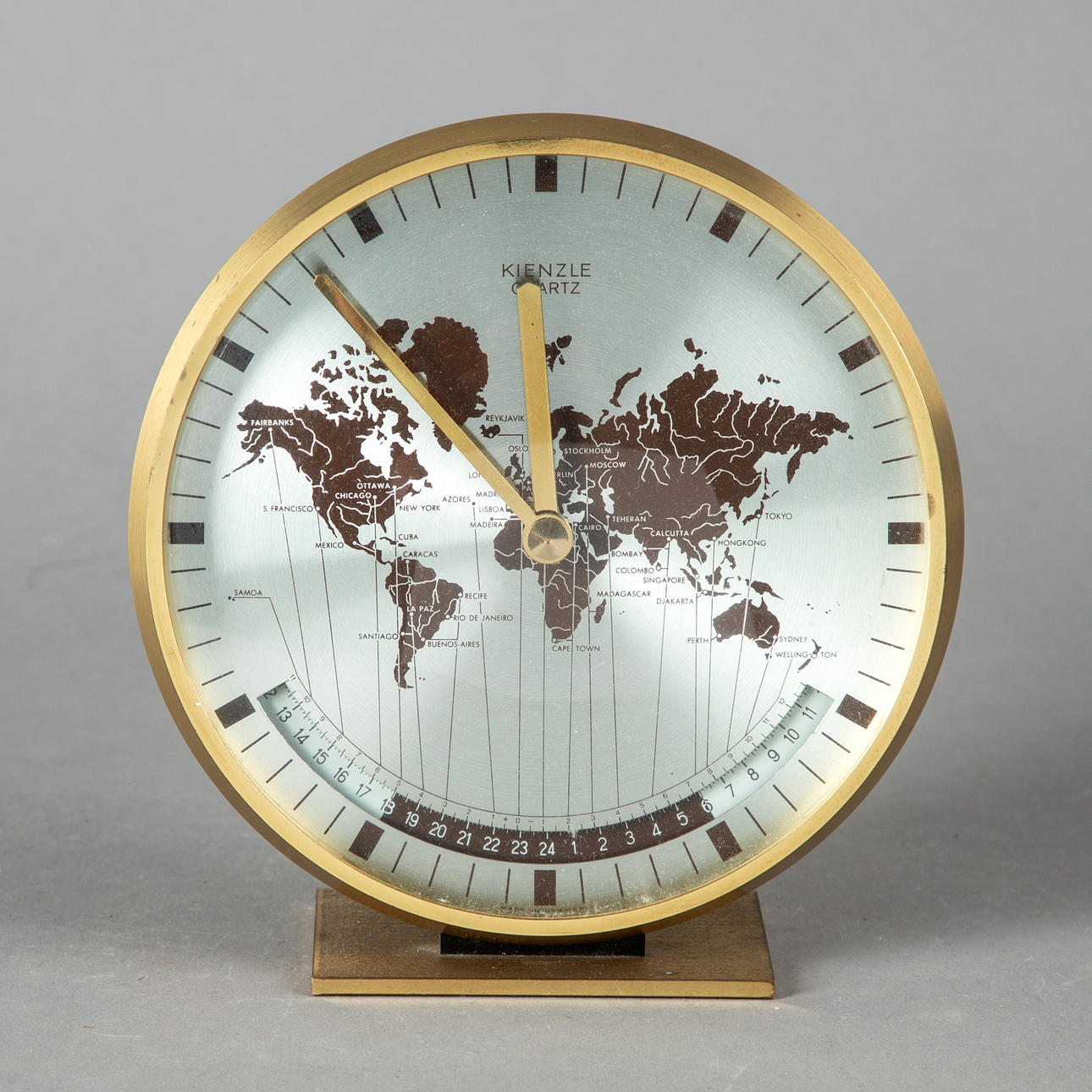 Kienzle. Table clock, world clock, brass, 1960s.