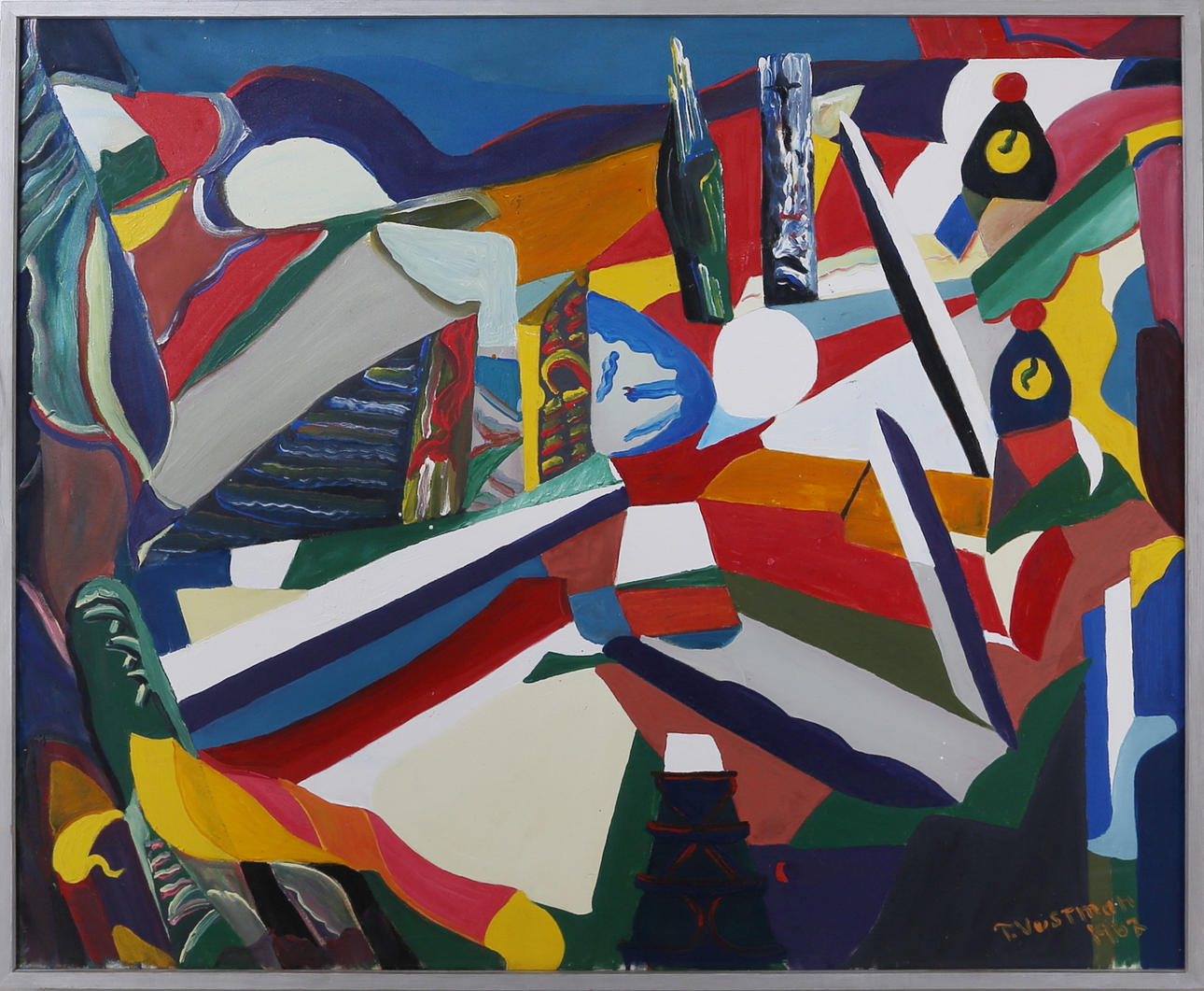 OIDENTIFIERAD KONSTNÄR. Komposition, olja på duk, signerad samt daterad 1967.