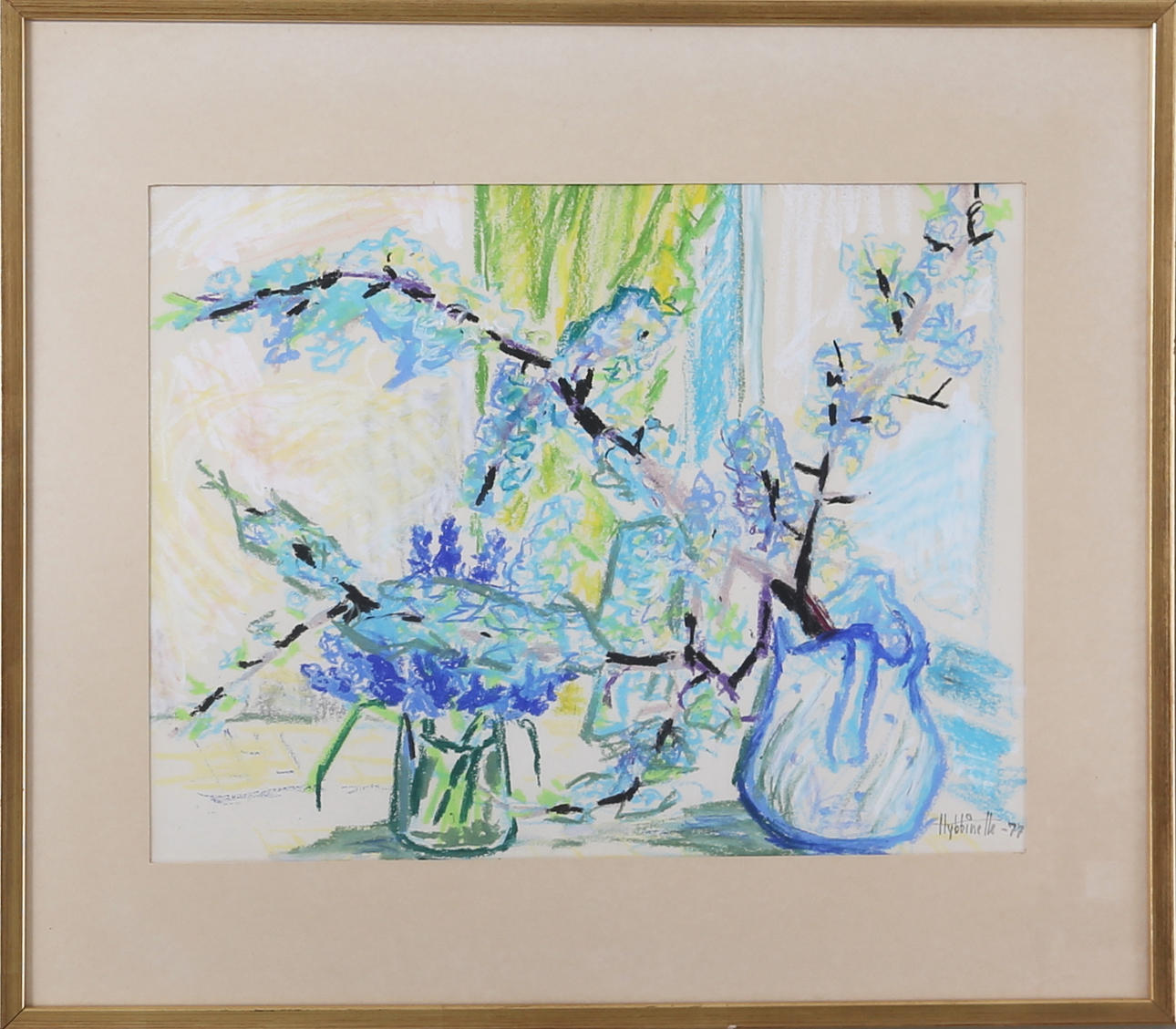 EVA HYBBINETTE. Komposition, pastell, signerad samt daterad 1977.