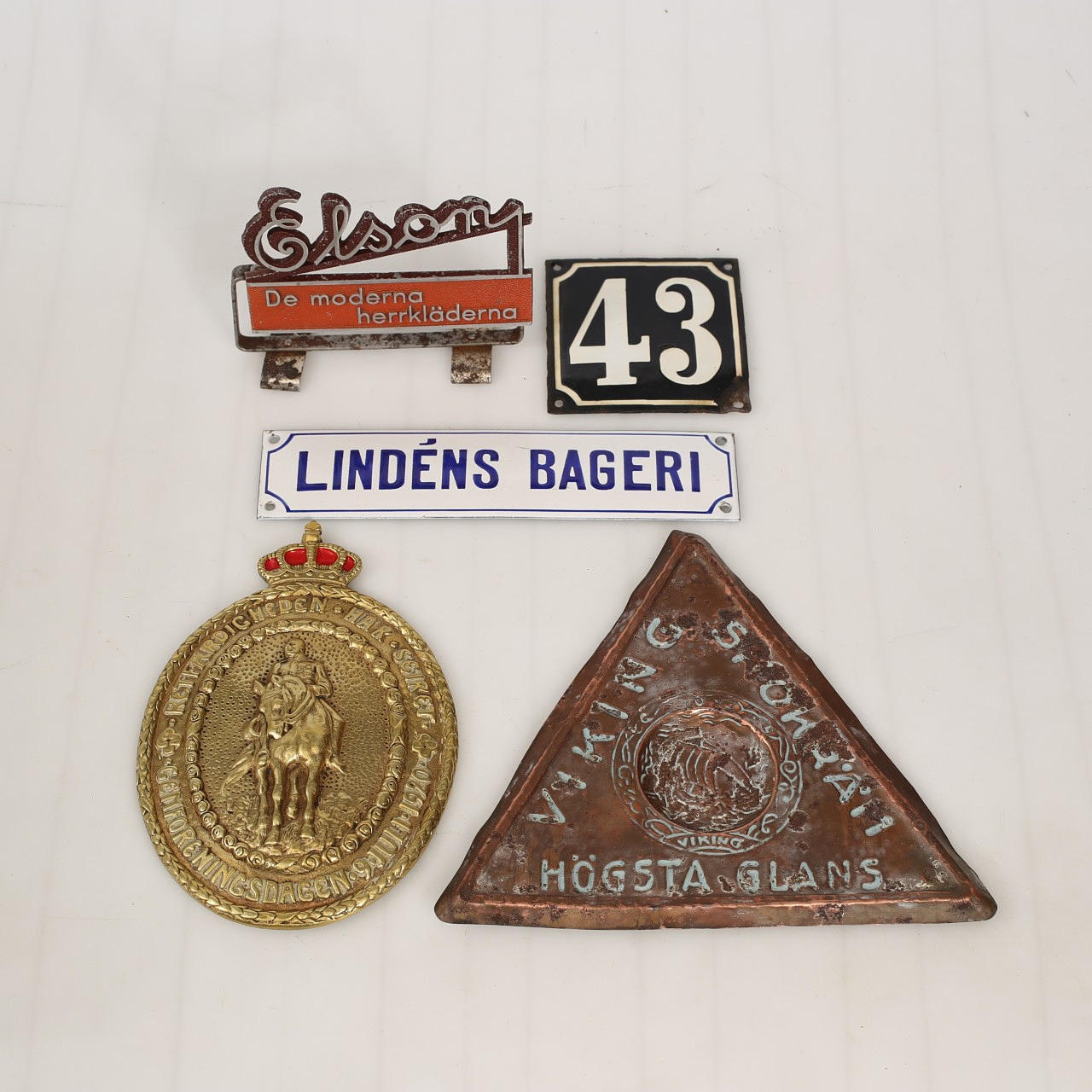 WERBESCHILDER, Metall, 5 Stück.