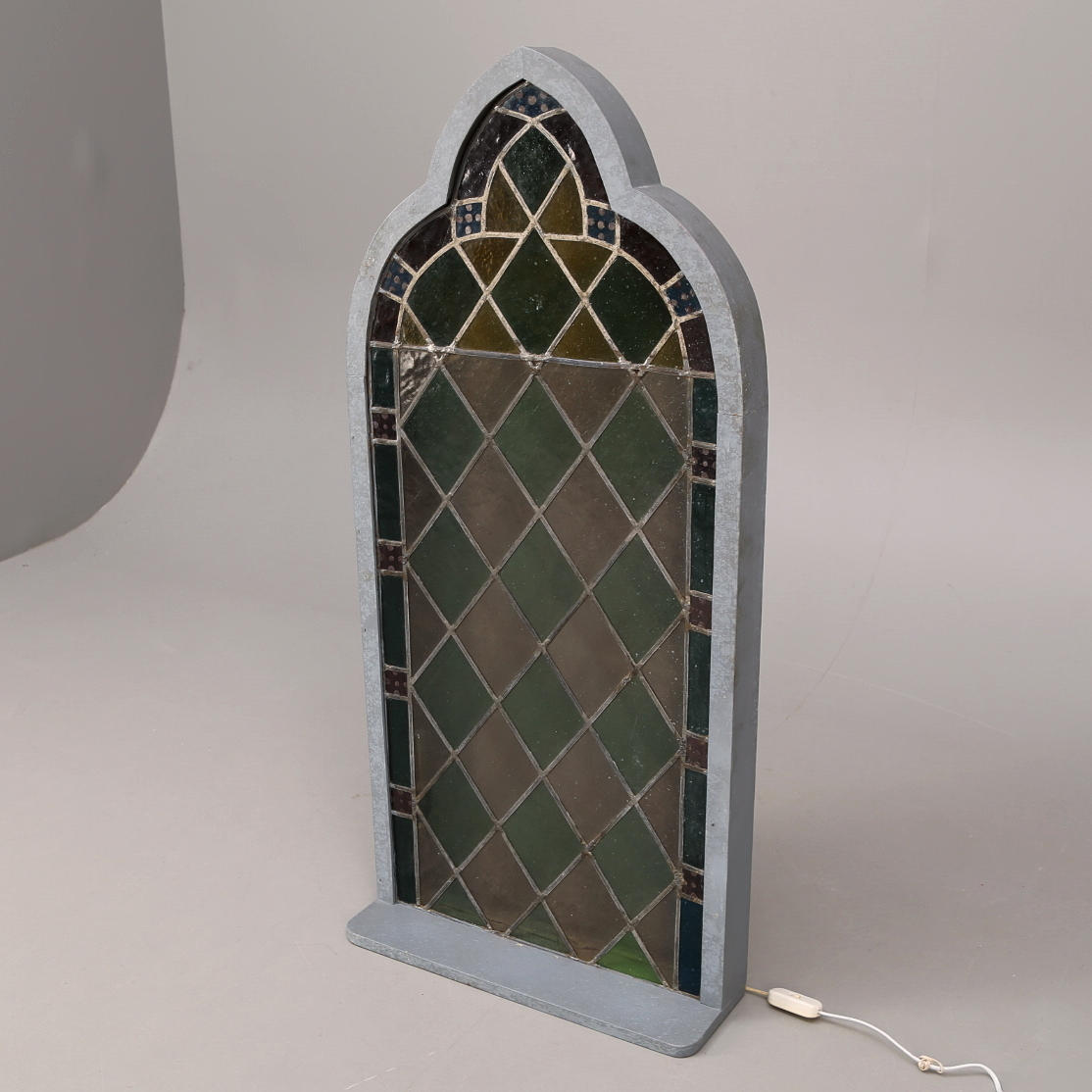 LJUSLÅDA, blyinfattat fönsterglas, polykrom, 18-/1900-tal.