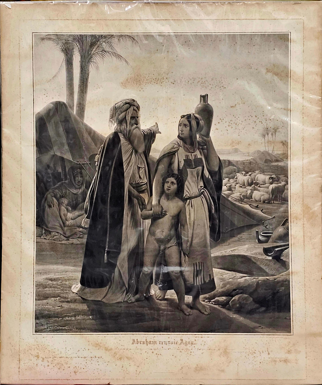 GRABADO FRANCÉS "ABRAHAM RENVOTÈ AGAR".