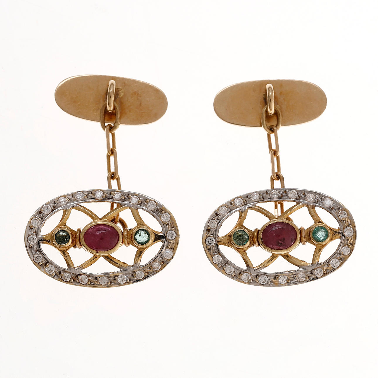 Rubies and emeralds cufflinks, circa 1980.