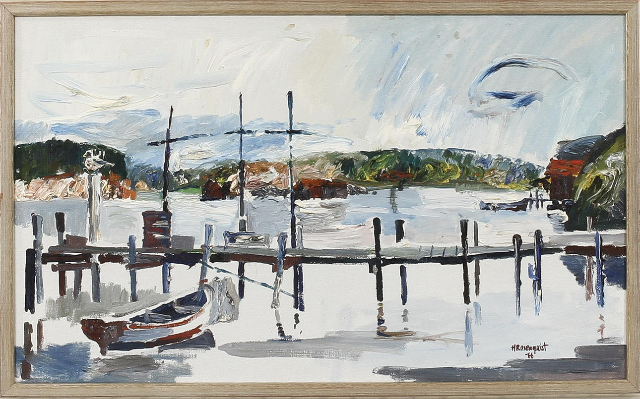 HARRY ROSENQVIST. "Trålarna kommer hem", olja på duk, signerad och daterad 76.
