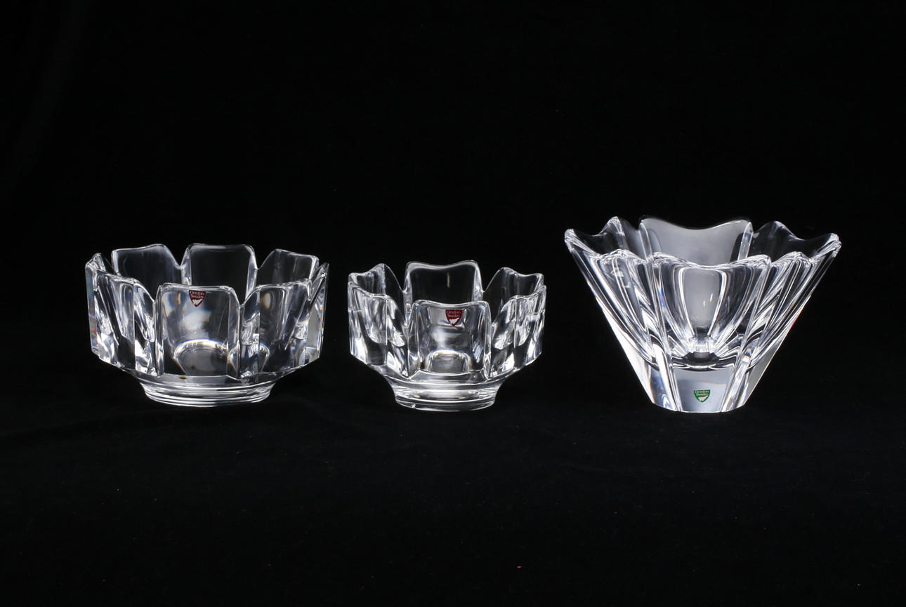 KRISTALLSKÅLAR, 3 st, "Corona", design Lars Hellsten, Orrefors.