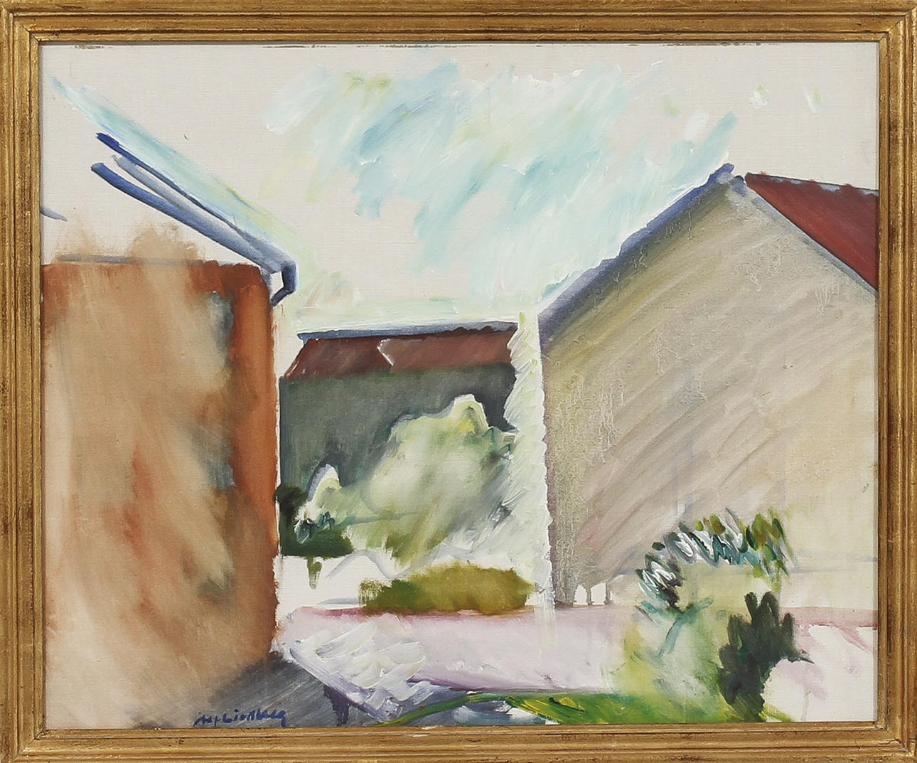 ALF LINDBERG. Husgavlar. Olja på duk, signerad.