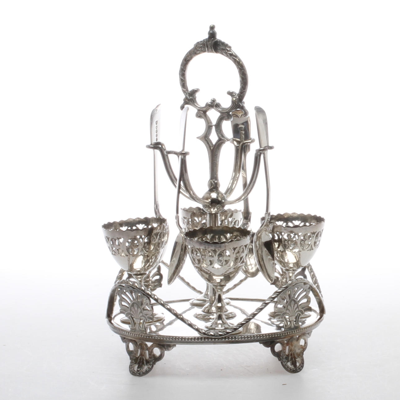 ÄGGKOPPSSTÄLL, nysilver, 1900-talets första hälft.