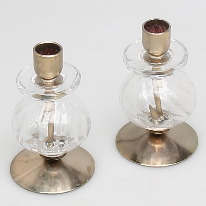 LJUSSTAKAR i glas och metall, ett par, Erik Höglund, Boda.