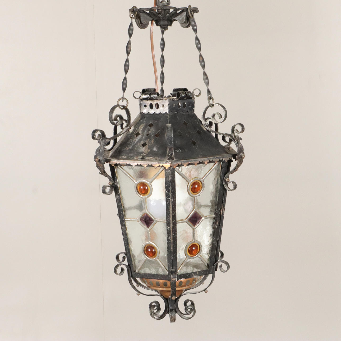 CEILING LAMP, metal with leaded glass.