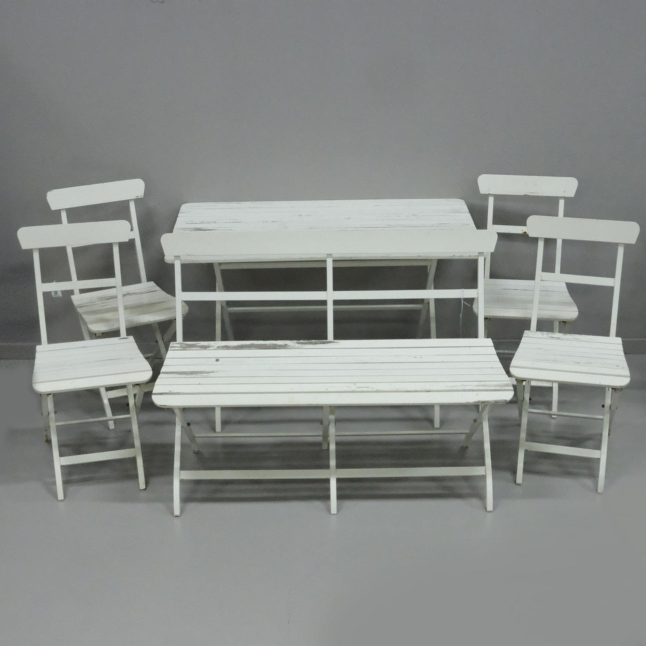 GARTENMÖBEL, SECHS STÜCK, WEISS LACKIERT.