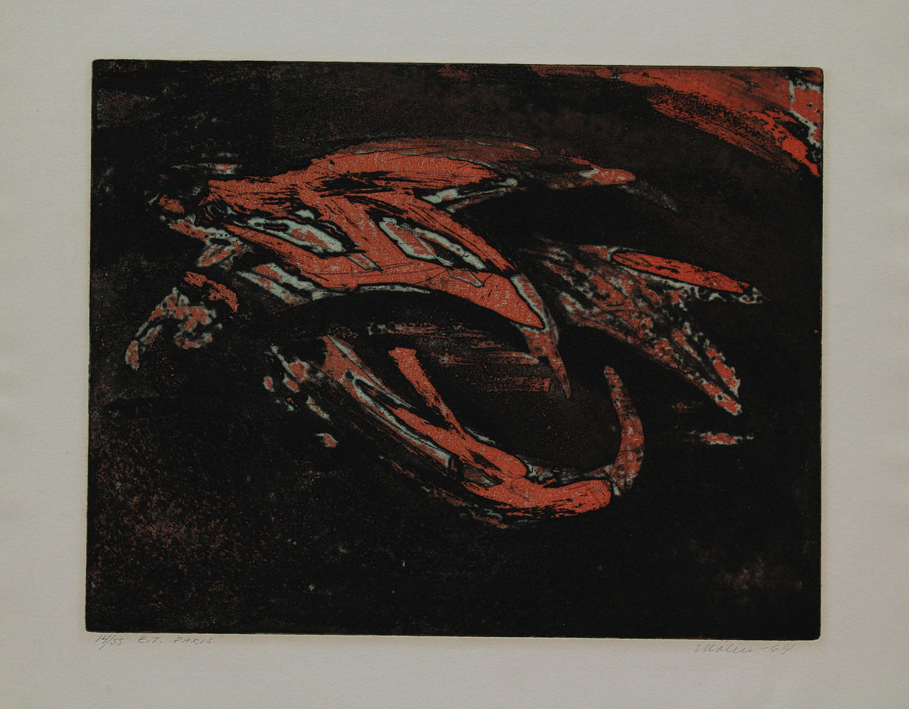 BRITA MOLIN. Komposition. Färgetsning. Signerad molin och daterad -64. 14/55 E.T Paris.