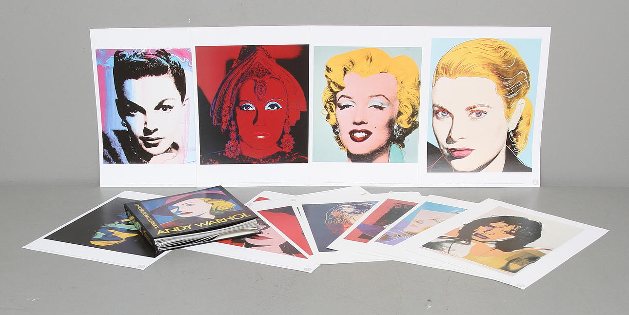 ANDY WARHOL. EFTER. Tryck.12 st samt BOK, "Portraits of Ingrid Bergman, Andy Warhol".