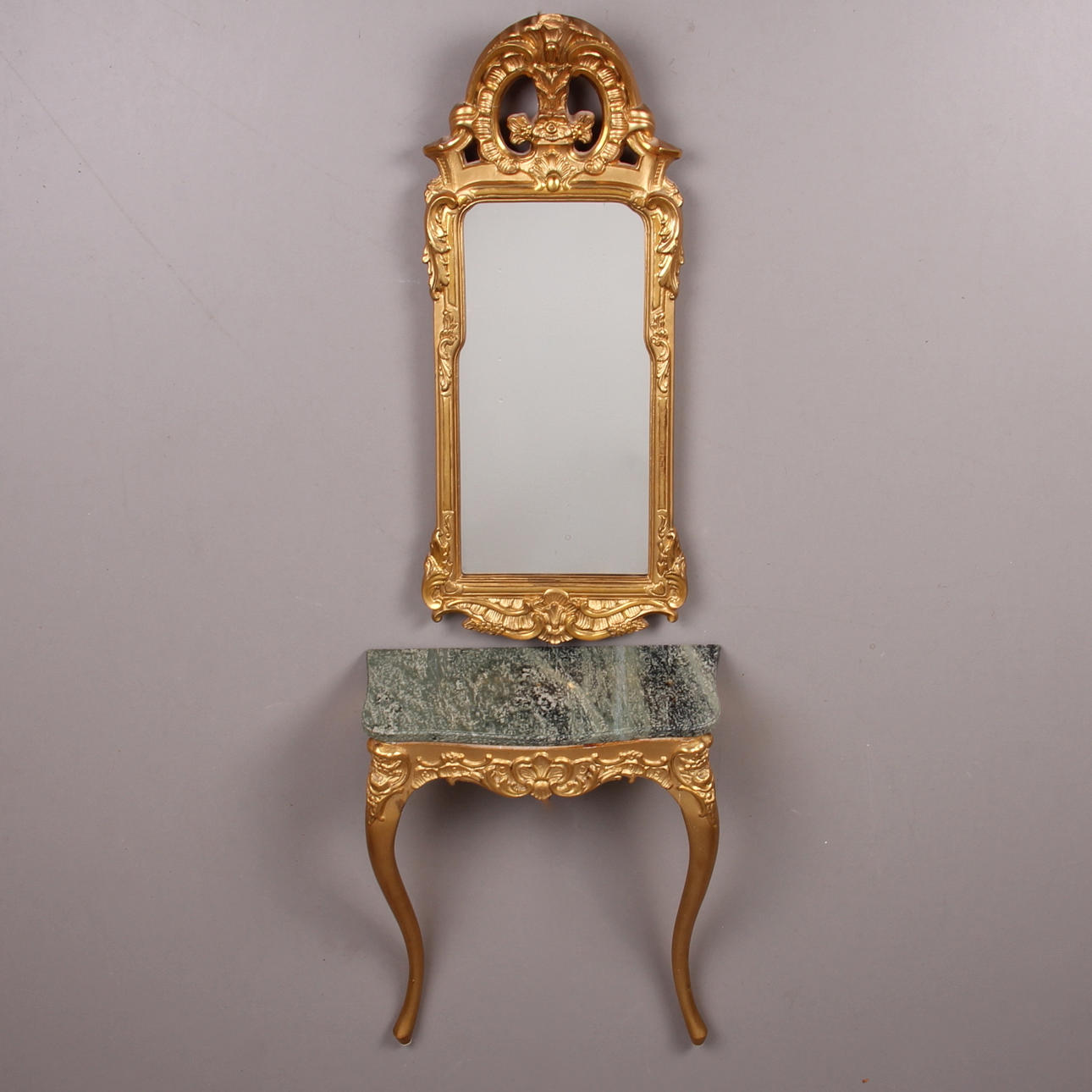 SPEGEL, samt konsollbord med stenskiva, rokokostil, 1900-talets mitt.
