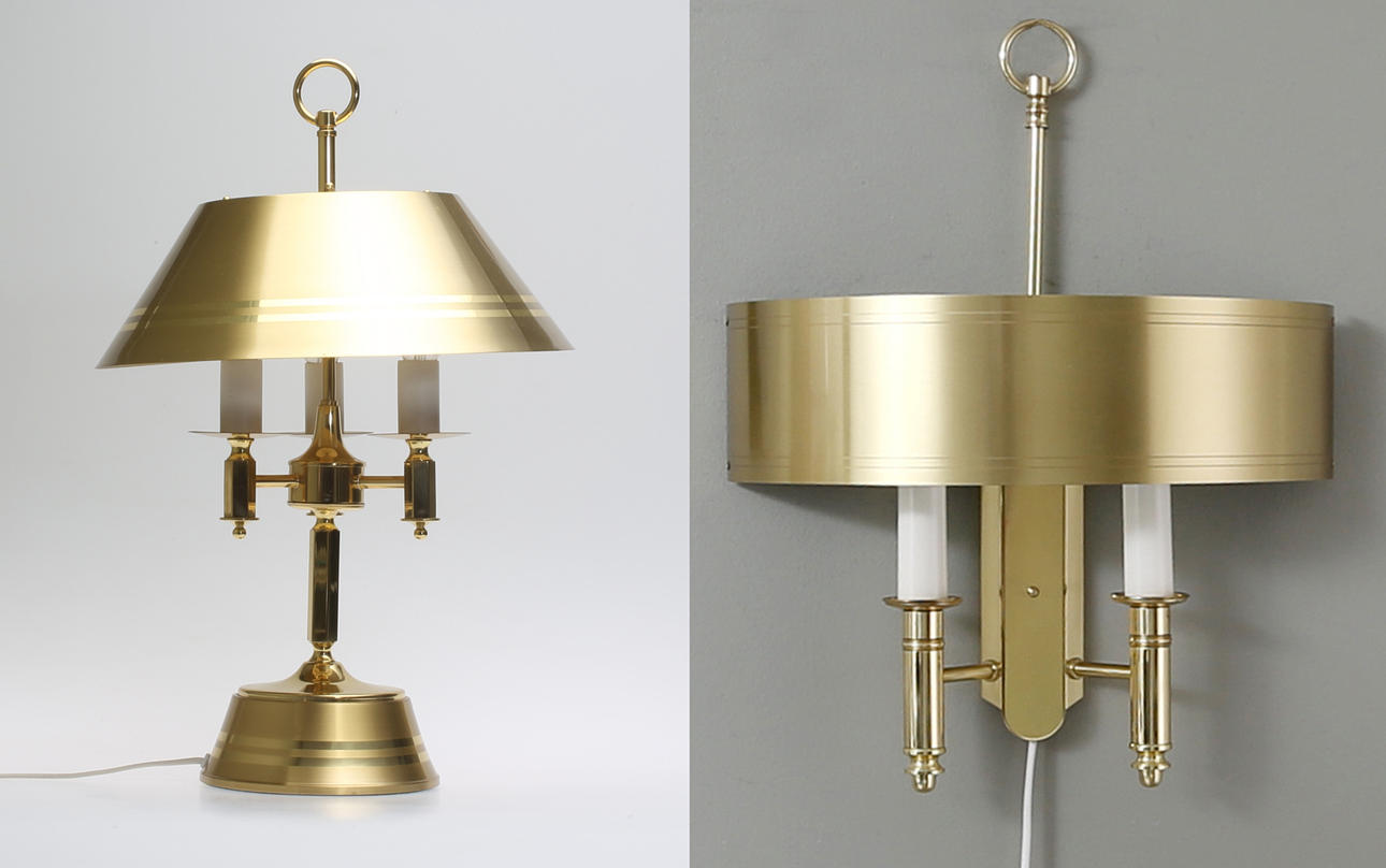 BORDSLAMPA samt VÄGGLAMPA, mässing, ÖIA, Örsjö, 1900-tal.