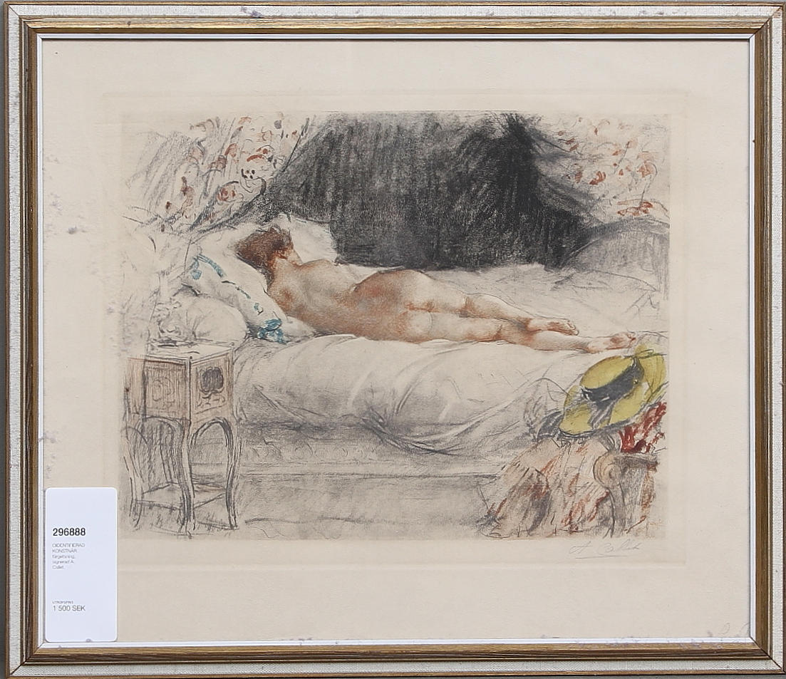 OIDENTIFIERAD KONSTNÄR. färgetsning, signerad A. Callet.