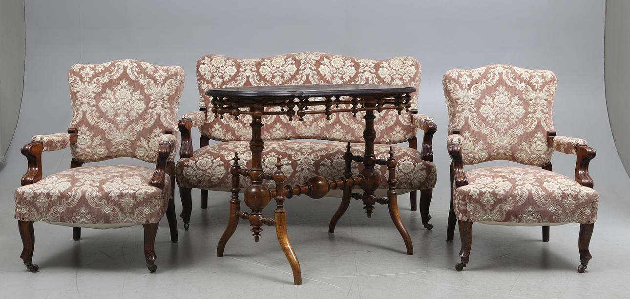 SOFFGRUPP, 4 delar, nyrokoko, omkring 1900.