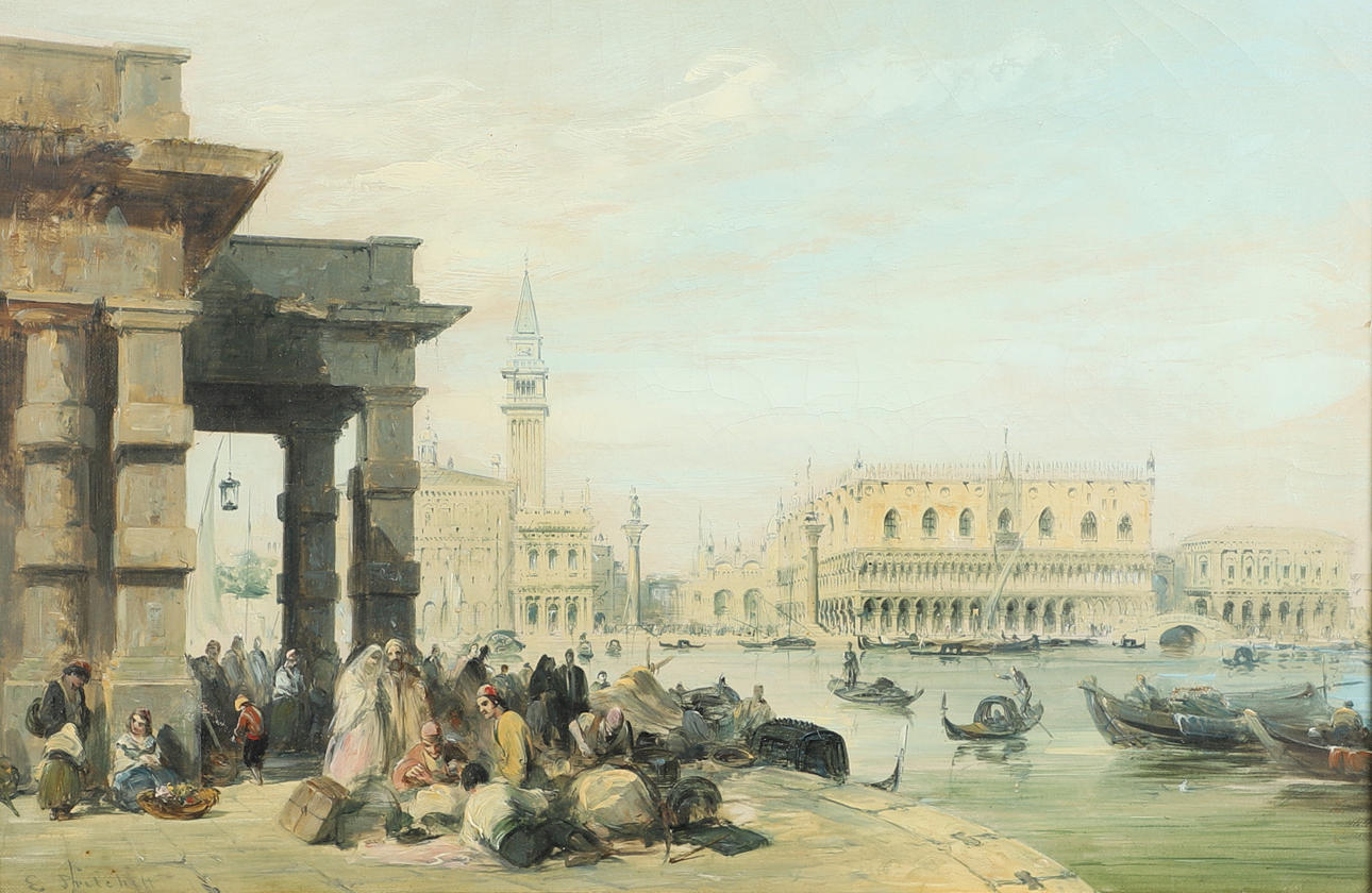 EDWARD PRITCHETT (1807-1876). VENICE: A VIEW OF THE PALAZZO DUCALE AND THE PIAZZETTA SAN MARCO FROM THE PUNTA DELLA DOGANA.
