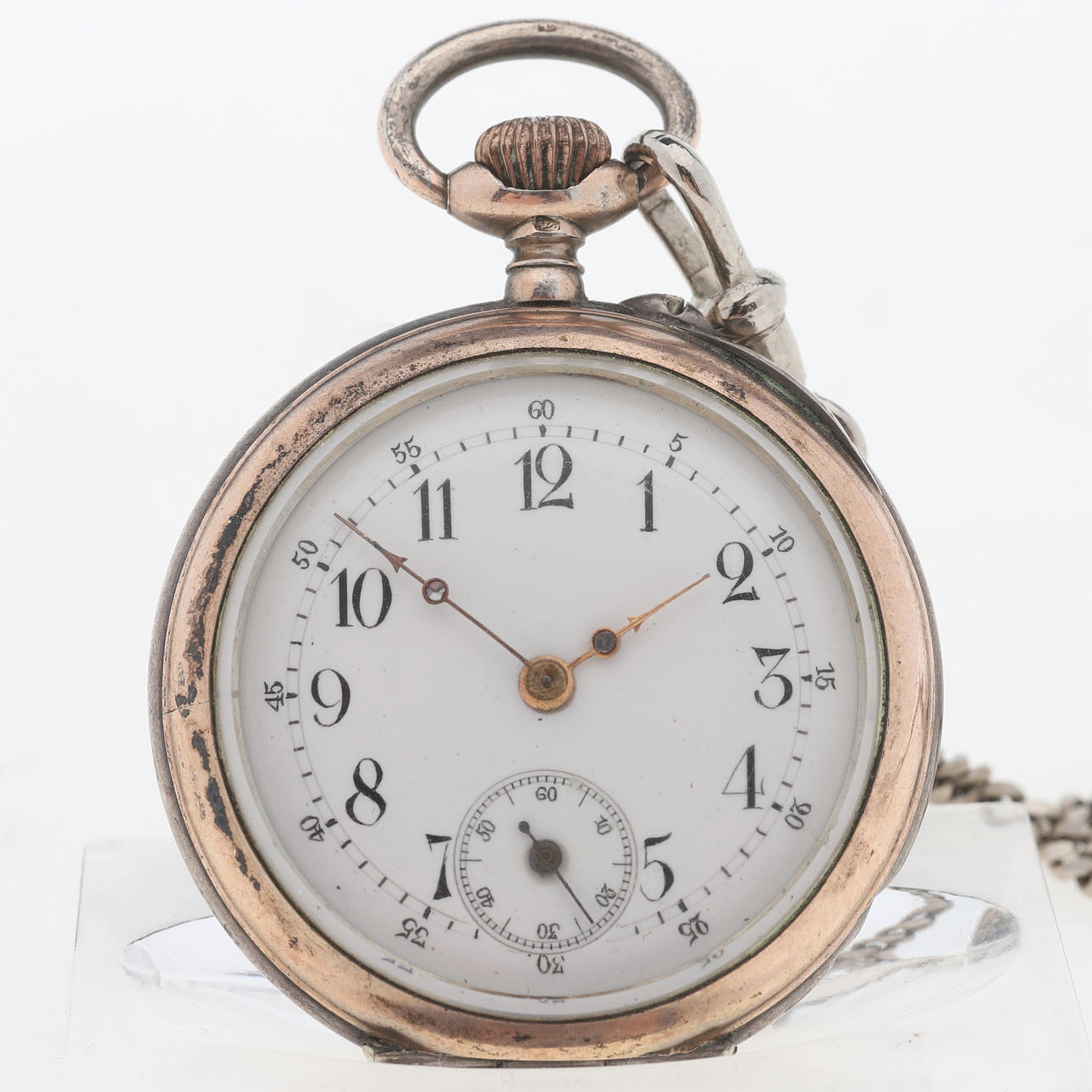 GROSSMUTTERUHR mit Uhrenkette, Silber.