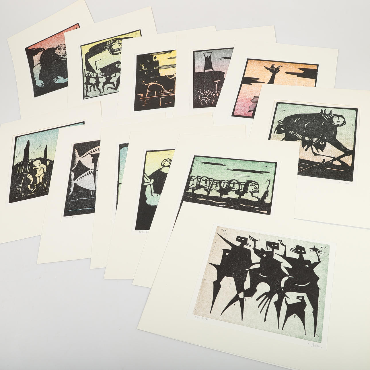 ÅKE HOLM. Biblical motifs, 12 pieces, linocut, signed Å Holm. Art