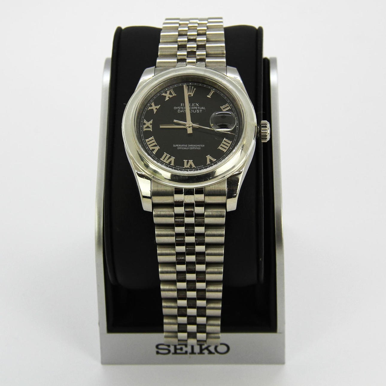 BLACK-FACED ROLEX OYSTER WRISTWATCH.