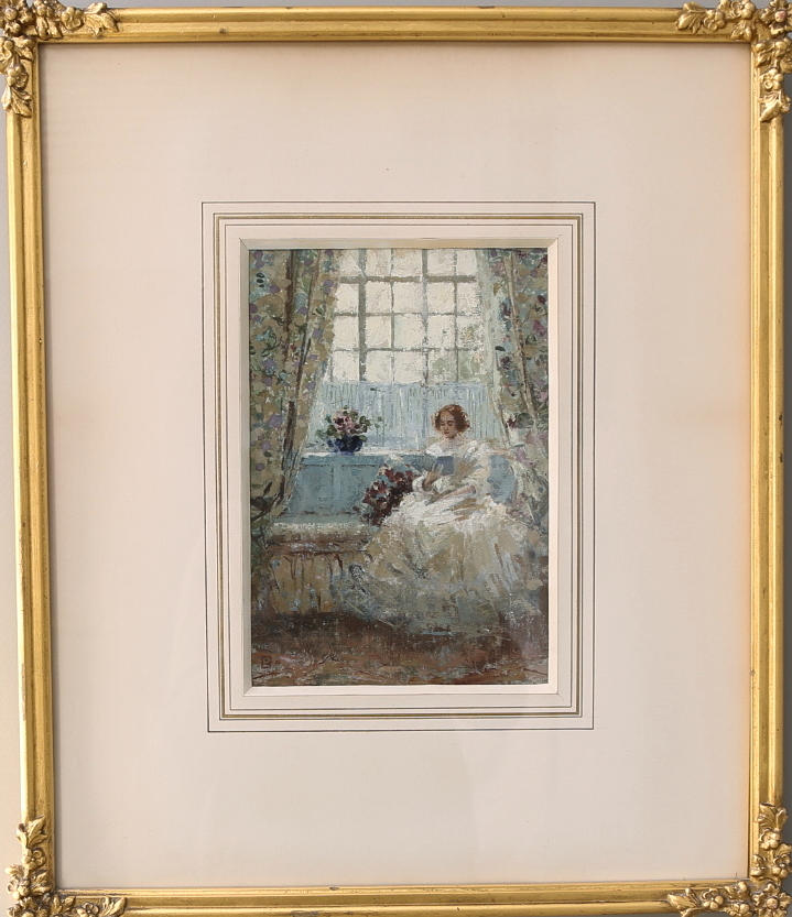 PERCY LANCASTER. Olja på duk, "The window seat", monogramsignerad, daterad 12.