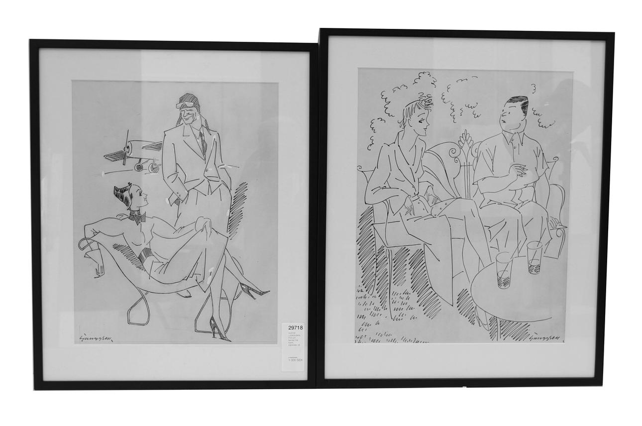 GUSTAF LJUNGGREN. Pilot och Samtal.Två tusch, signerade.