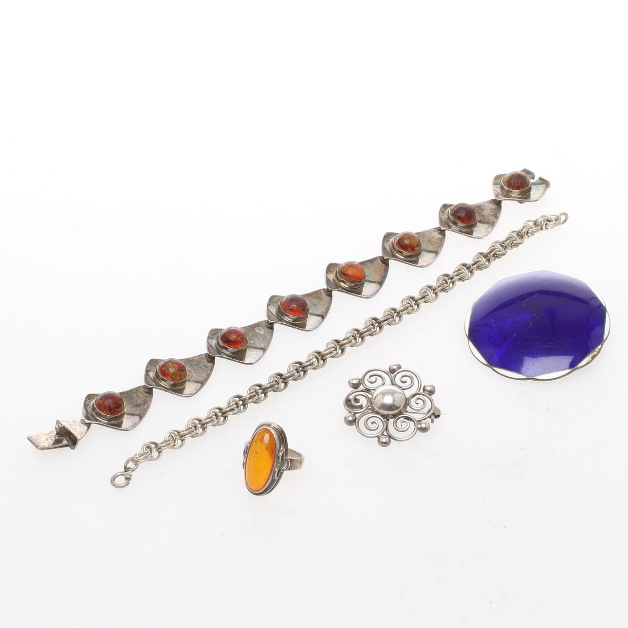 SMYCKEN, 5 delar, silver, delvis Danmark, 1900-tal.