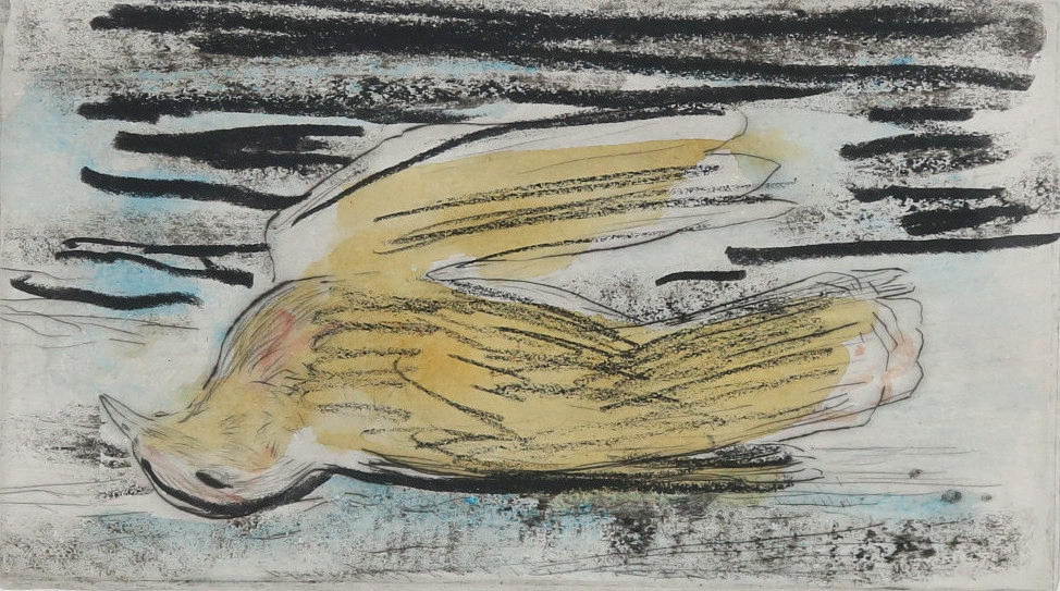 HANS WIGERT. Dead pigeon. Color etching, signed.