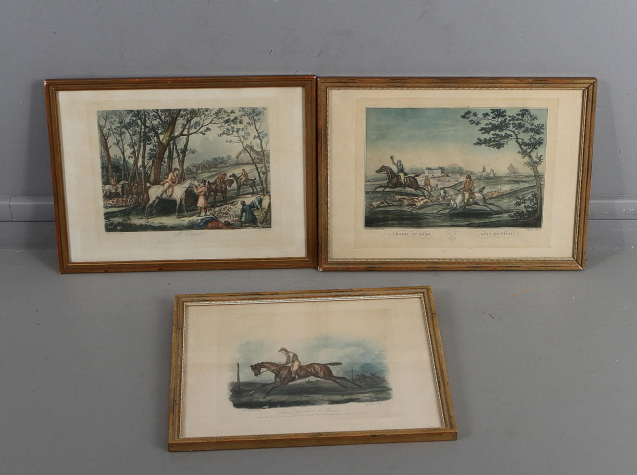 CARLE VERNET. EFTER. Jaktmotiv, 3 st, färgetsningar.