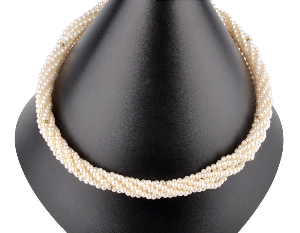 FreshWasser pärlhalsband, flerradigt, lås 585 gult guld.