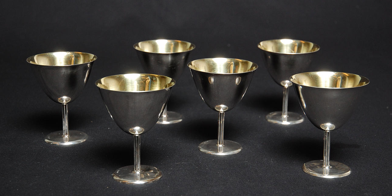 COCTAILGLAS, 6 st , silver, stämplade 1958, CG Hallberg Stockholm, vikt 390 g.