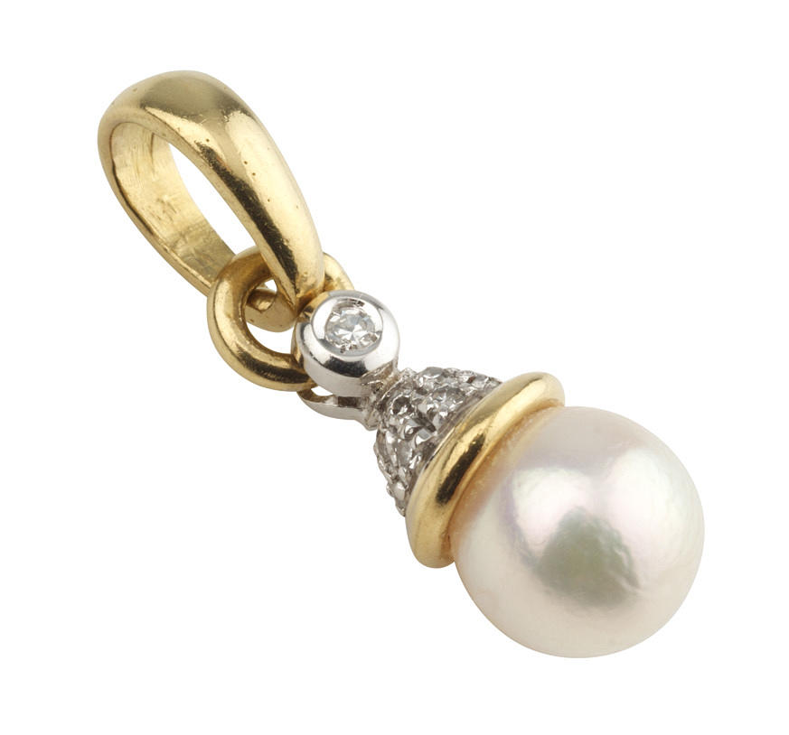 PÄRLHÄNGE med diamanter, 750 gult guld ca. 2,3 g.