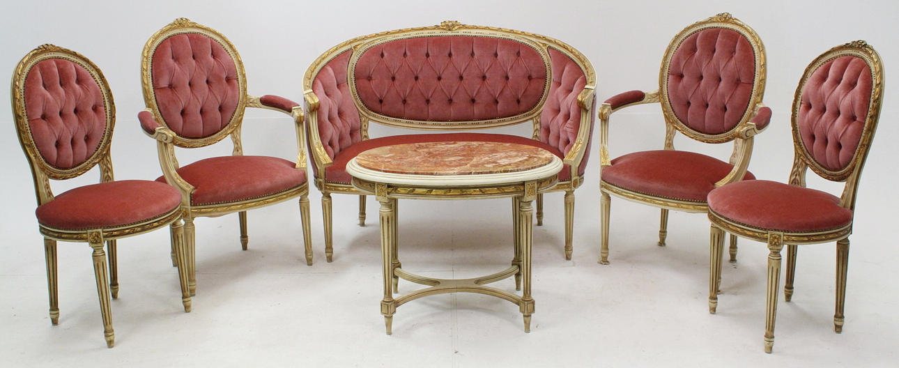 SALONGSGRUPP, 6 delar, gustaviansk stil, tidigt 1900-tal.