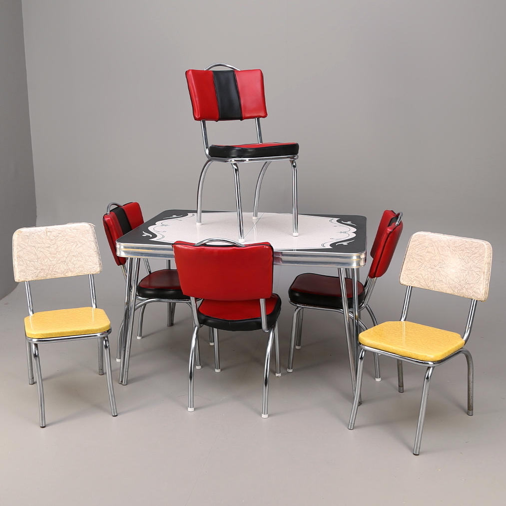 DINERSET, 7 delar, 1950-tal, USA, bord och 4+2 stolar.