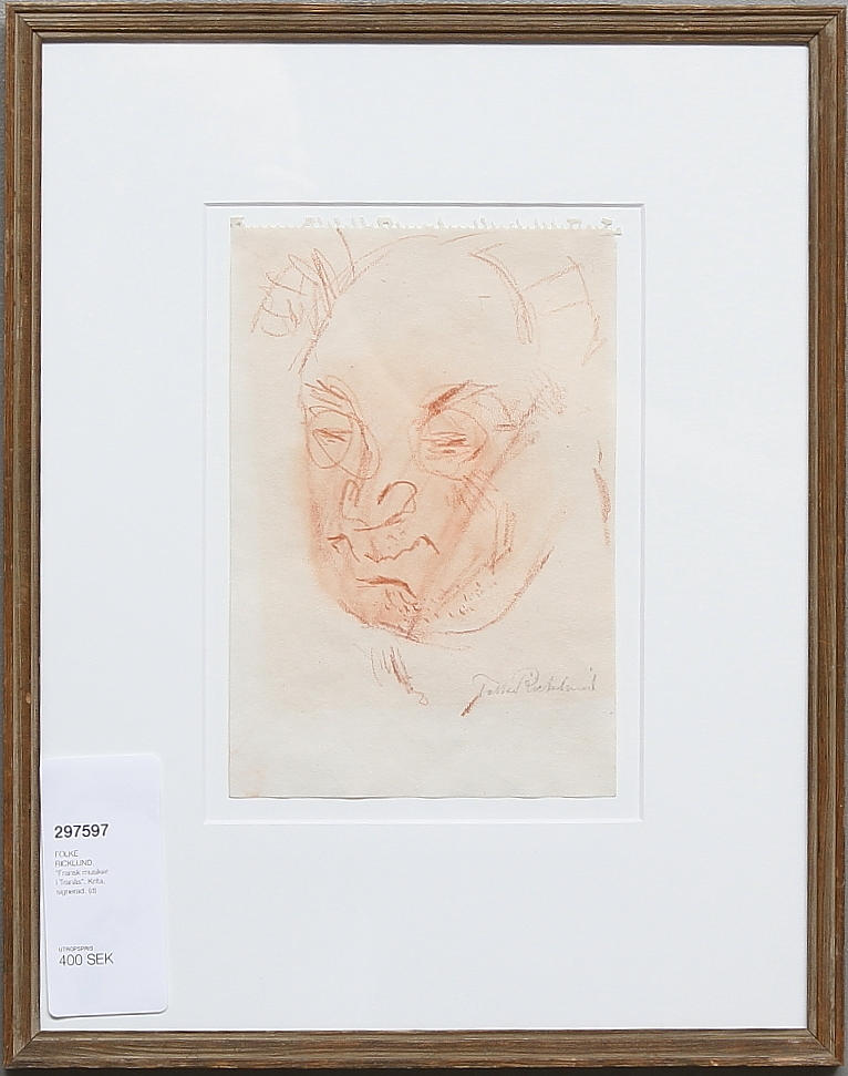 FOLKE RICKLUND. "Fransk musiker i Tunis". Krita, signerad.