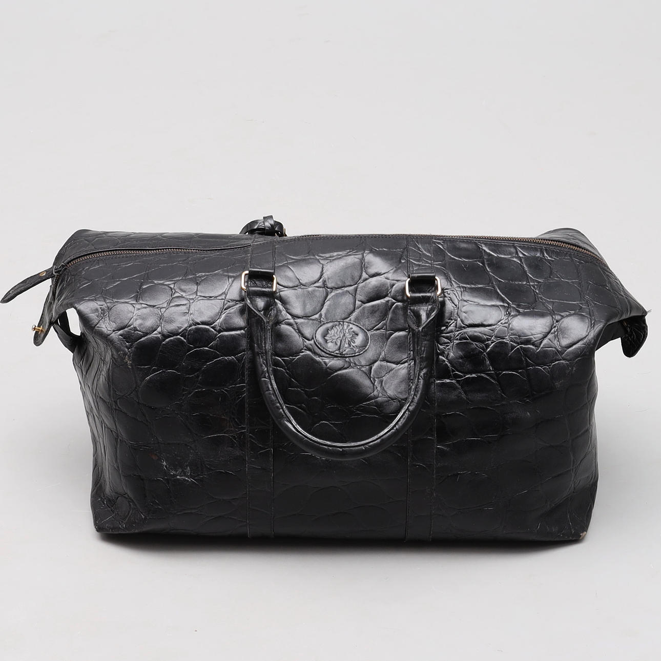 MULBERRY, weekend bag, black leather, croco embossed pattern.