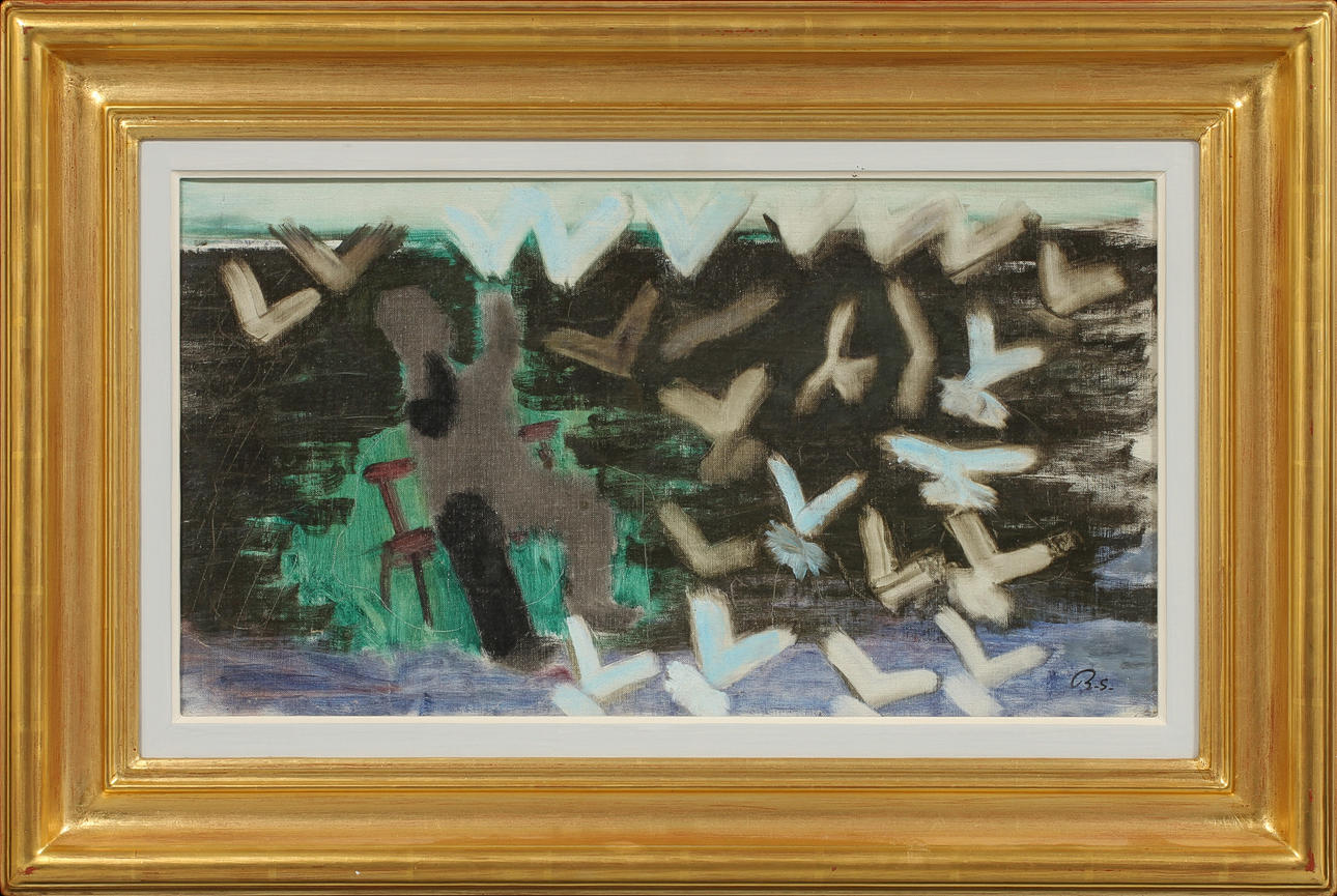 RAGNAR SANDBERG (1902-1972). "Man matar måsar". Olja på duk.