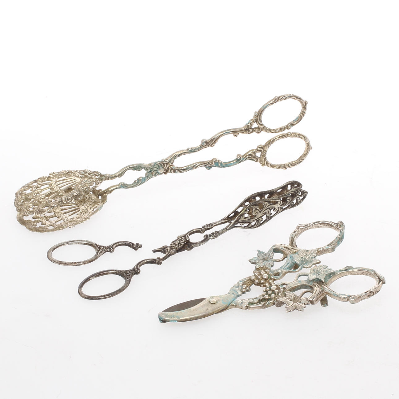 SAX samt KAKTÄNGER 2 st, silver, 1800/1900-tal.